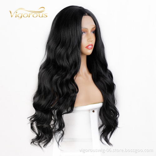 Cheap Long Afro Hot Sale For Women Water Wave Heat Resistant Wholesale Black Fiber Vendors Synthetic Lace Front Wig